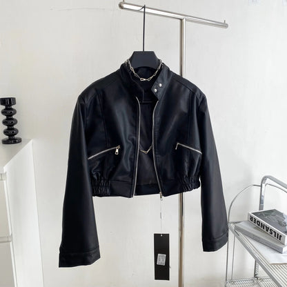 Crop leather jacket