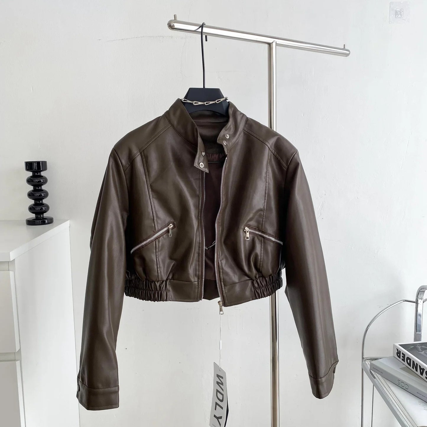 Crop leather jacket